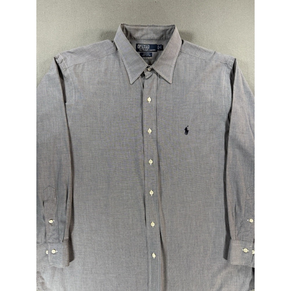 Vintage Polo Ralph Lauren Andrew Shirt Gray Black Long Sleeve Button Mens Sz 17